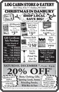 Log Cabin Store, Danbury, WI 2019 December Sale